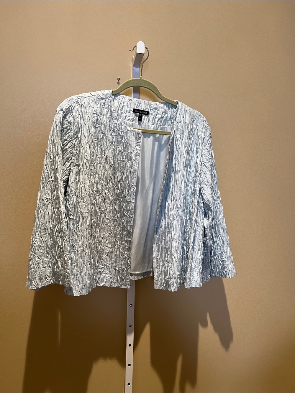 Eileen Fisher Ice Blue Crinkle Open Jacket